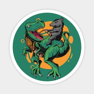 Opossum Riding a T-Rex Dinosaur // Funny Possum Dino Cartoon Magnet